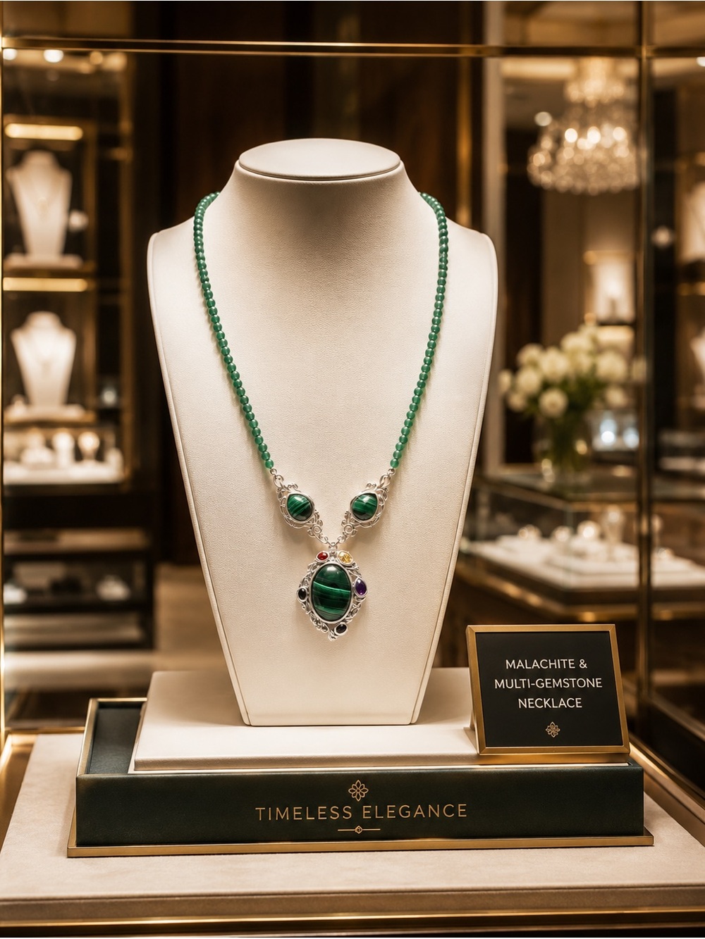 Malachite, amethyst, citrine, garnet, peridot, Moissanite, Verde Onyx Necklace